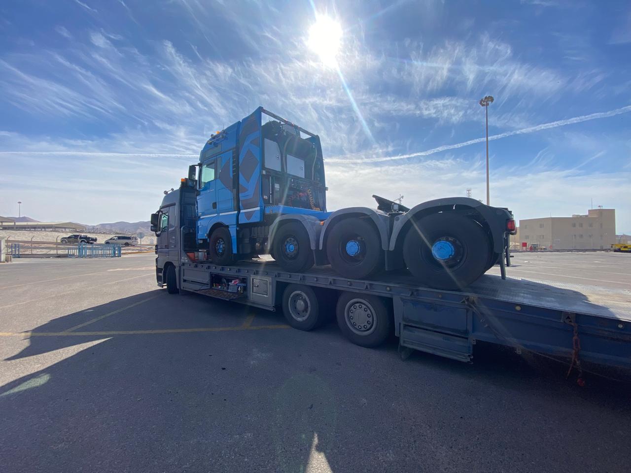 Heavy tractor unit staged at port